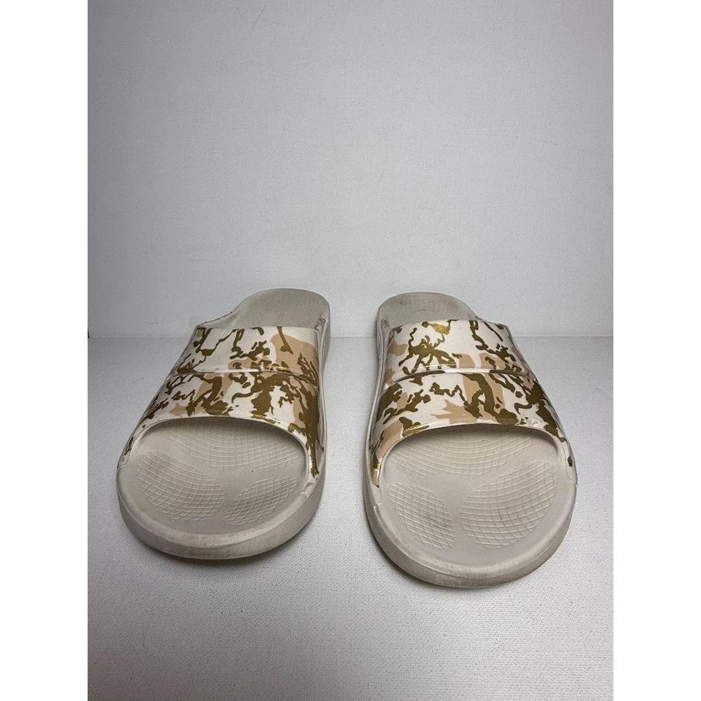 Oofos Ooahh Sport Recovery Slides Cream Gold Camo Mens 6 Womens 8 EU 39